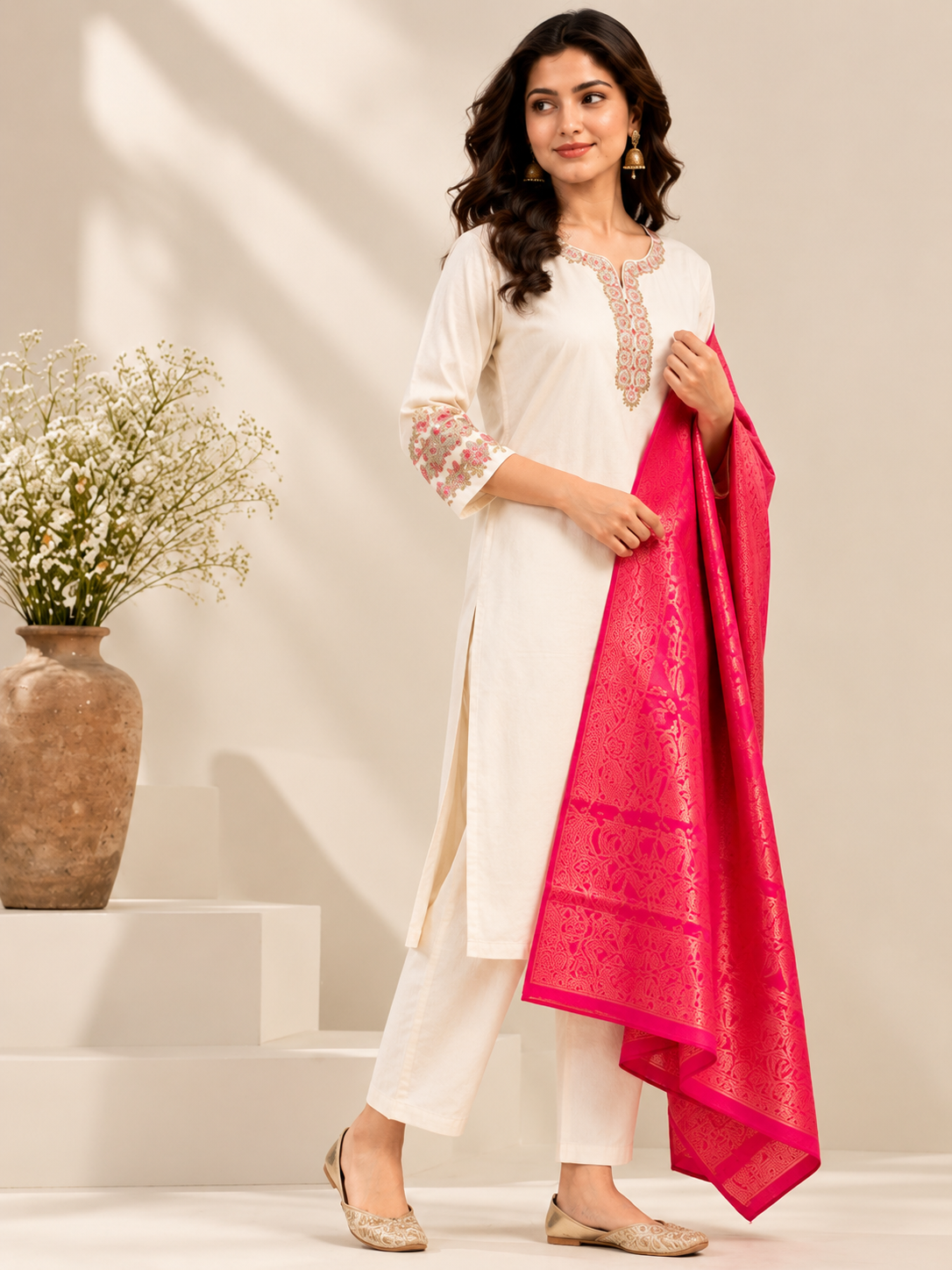 Liva - White Kurti Set